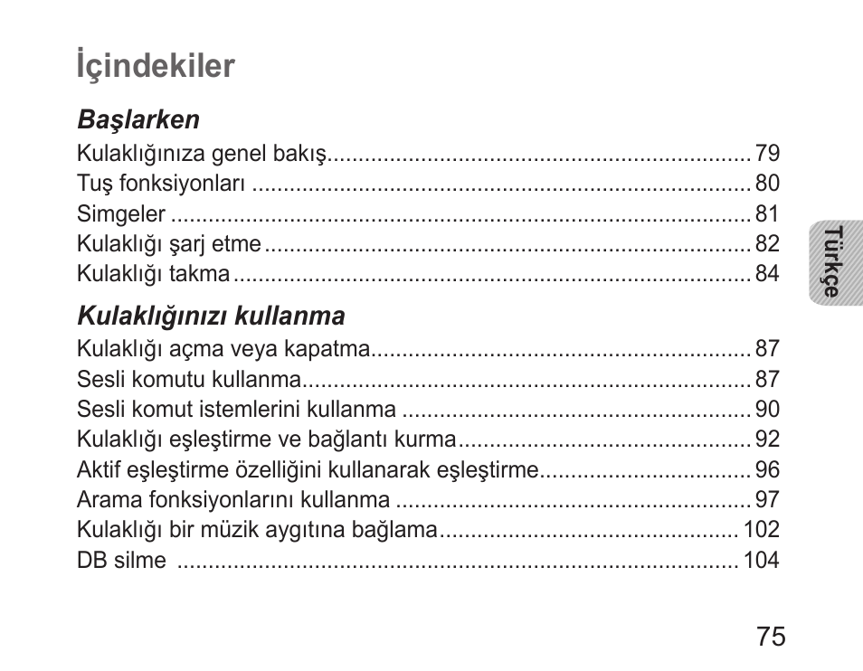 Içindekiler | Samsung HM6400 User Manual | Page 77 / 187