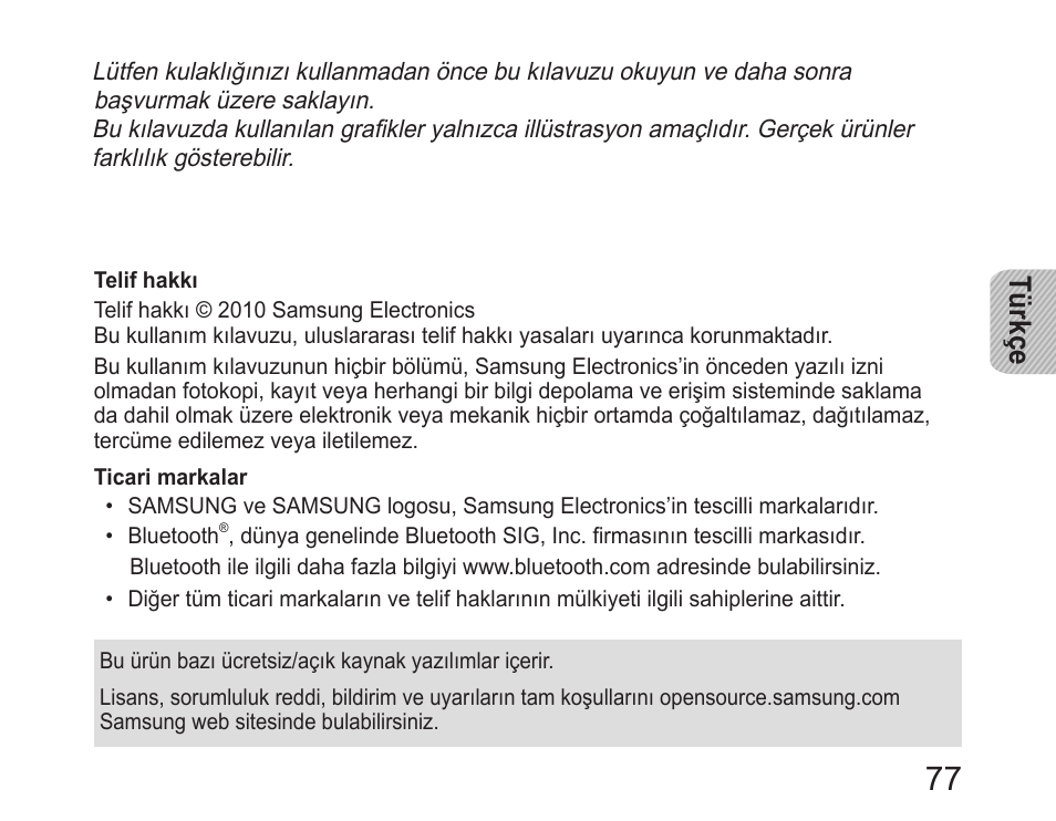 Türkçe | Samsung HM6400 User Manual | Page 79 / 187