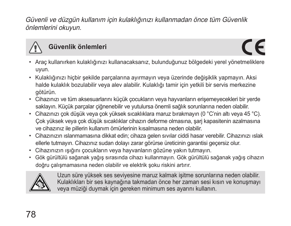 Güvenlik önlemleri | Samsung HM6400 User Manual | Page 80 / 187