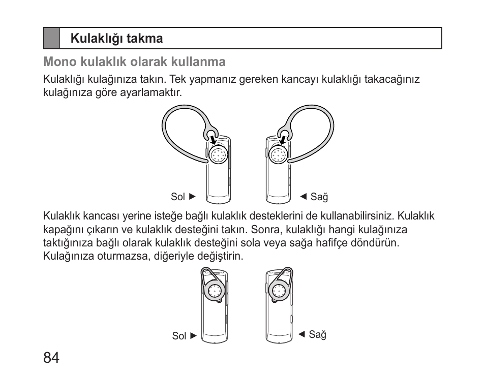 Kulaklığı takma | Samsung HM6400 User Manual | Page 86 / 187