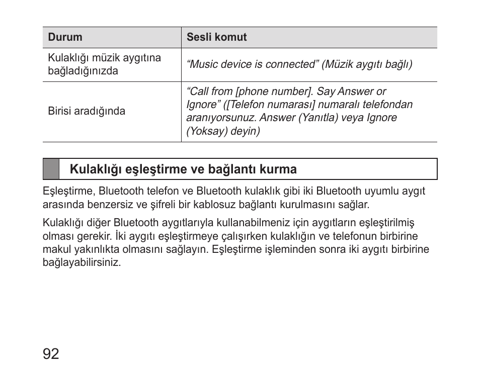 Kulaklığı eşleştirme ve bağlantı kurma | Samsung HM6400 User Manual | Page 94 / 187