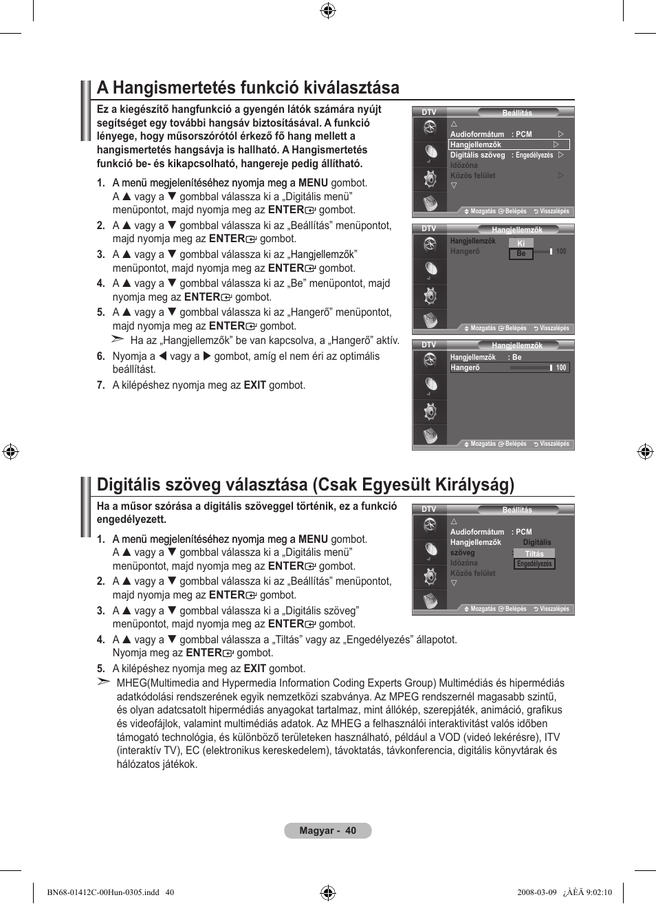 A hangismertetés funkció kiválasztása | Samsung LE37A656A1F User Manual | Page 110 / 614