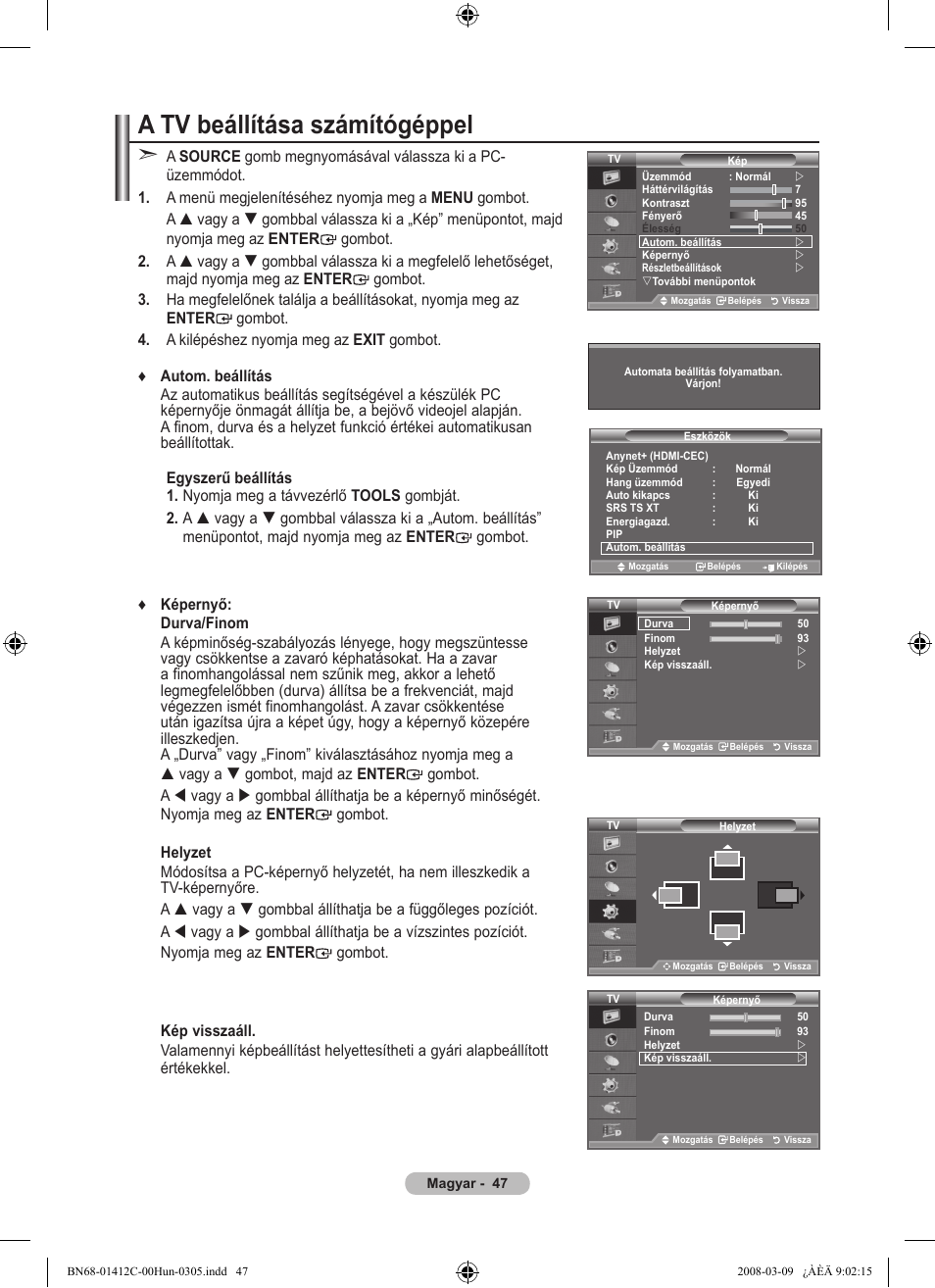 A tv beállítása számítógéppel | Samsung LE37A656A1F User Manual | Page 117 / 614