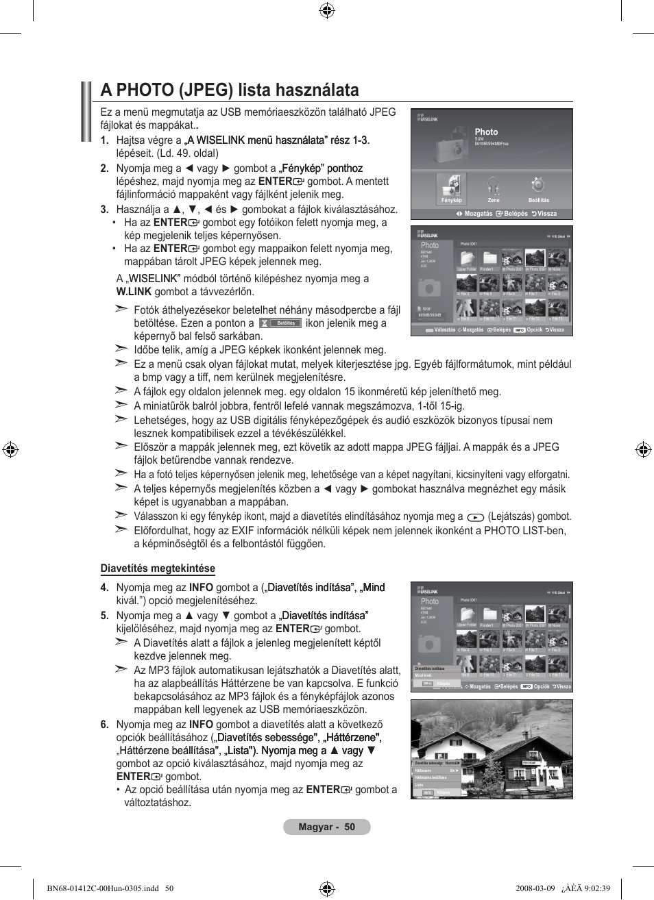 A photo (jpeg) lista használata | Samsung LE37A656A1F User Manual | Page 120 / 614