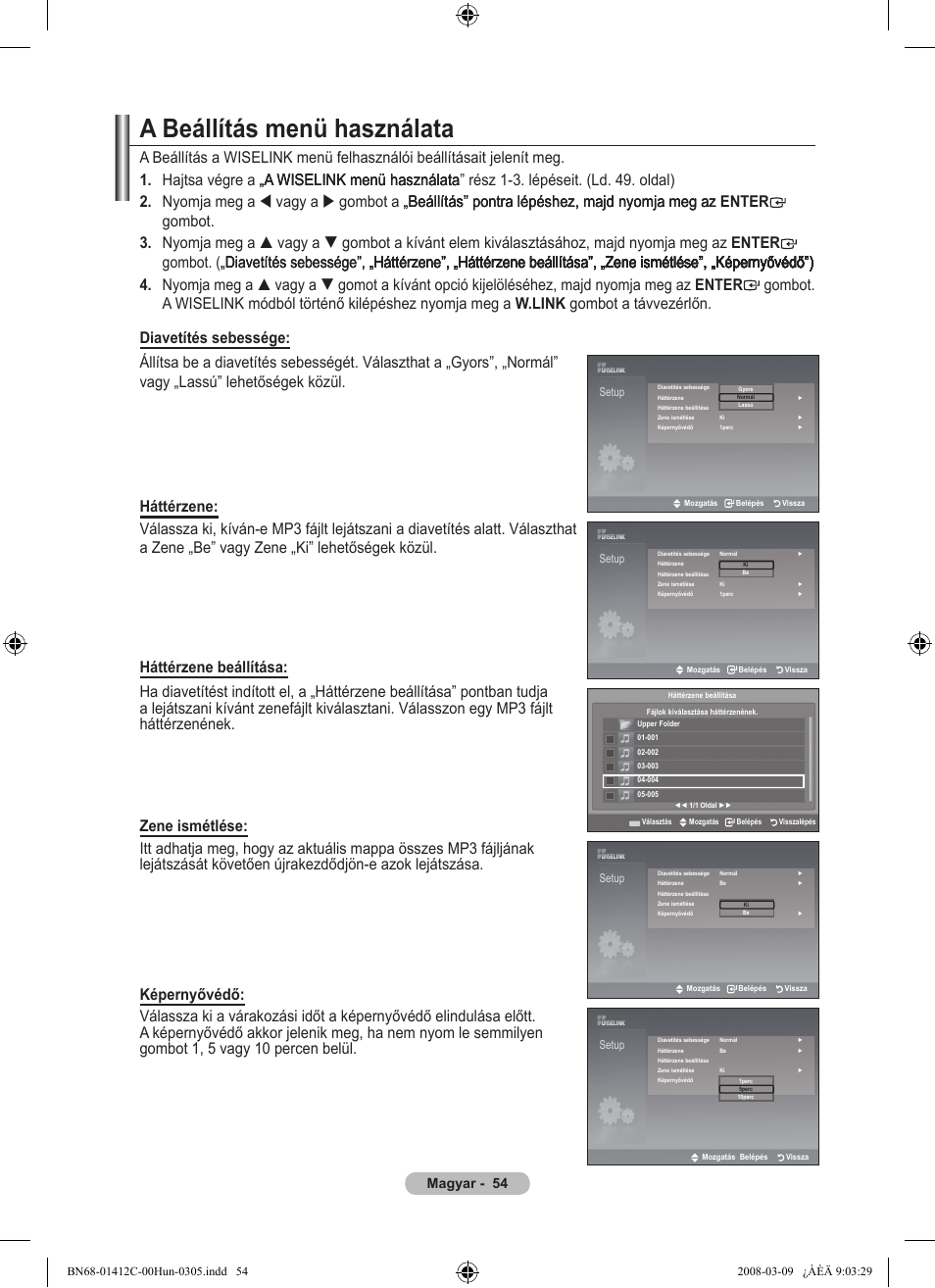 A beállítás menü használata, Magyar | Samsung LE37A656A1F User Manual | Page 124 / 614