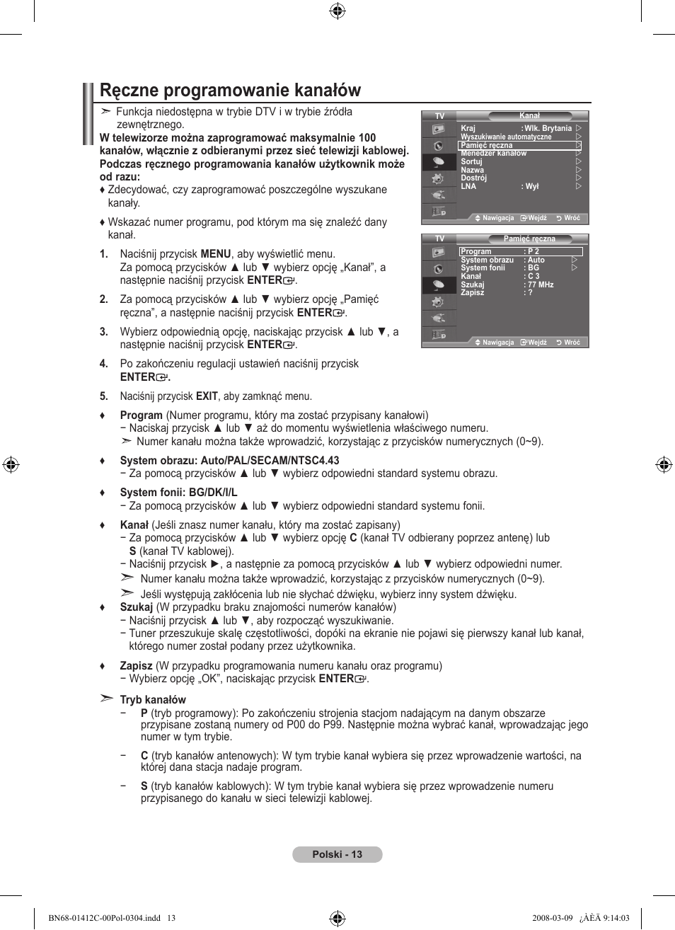 Ręczne programowanie kanałów | Samsung LE37A656A1F User Manual | Page 151 / 614