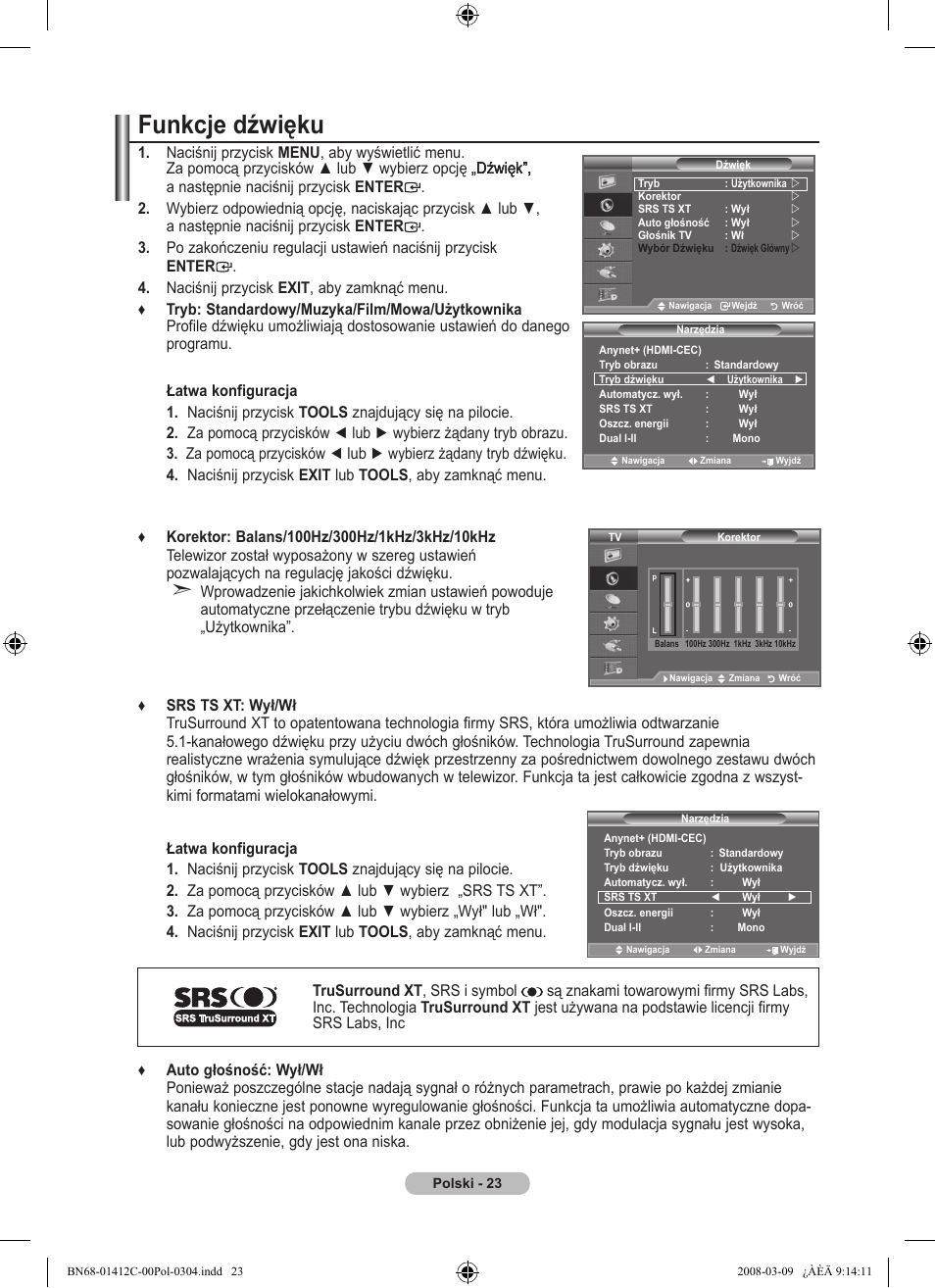 Funkcje dźwięku | Samsung LE37A656A1F User Manual | Page 161 / 614