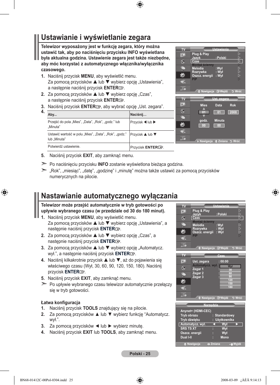 Ustawianie i wyświetlanie zegara, Nastawianie automatycznego wyłączania | Samsung LE37A656A1F User Manual | Page 163 / 614