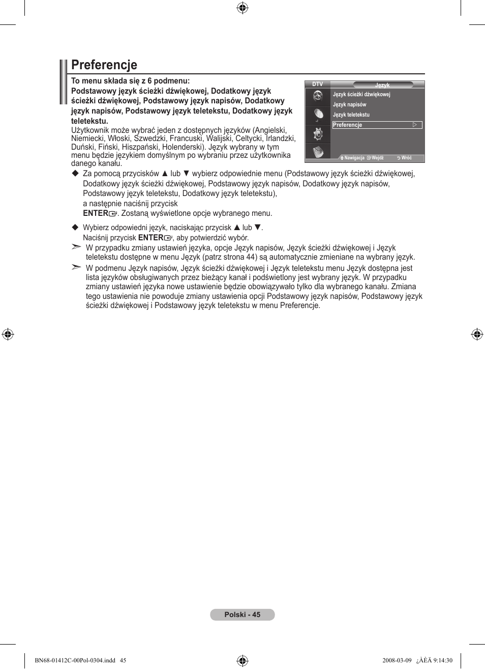 Preferencje | Samsung LE37A656A1F User Manual | Page 183 / 614