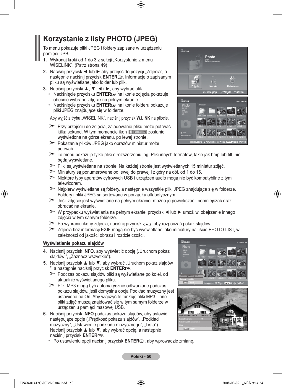 Korzystanie z listy photo (jpeg) | Samsung LE37A656A1F User Manual | Page 188 / 614