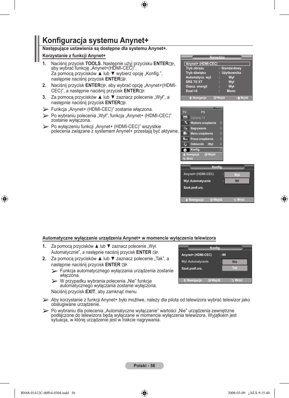 Konfiguracja systemu anynet | Samsung LE37A656A1F User Manual | Page 194 / 614