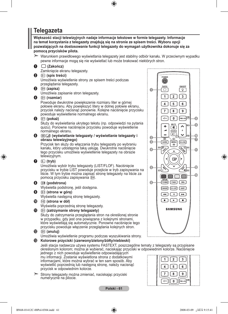 Telegazeta | Samsung LE37A656A1F User Manual | Page 199 / 614