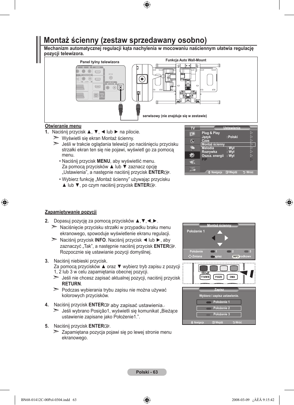 Montaż ścienny (zestaw sprzedawany osobno) | Samsung LE37A656A1F User Manual | Page 201 / 614