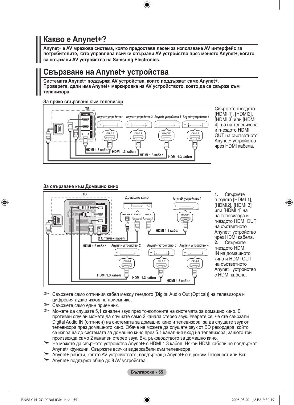 Какво е anynet, Свързване на anynet+ устройства | Samsung LE37A656A1F User Manual | Page 329 / 614