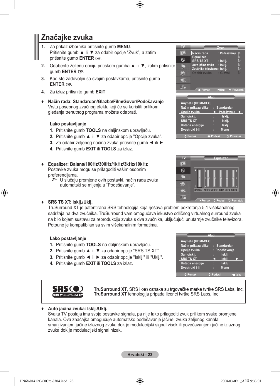 Značajke zvuka | Samsung LE37A656A1F User Manual | Page 365 / 614