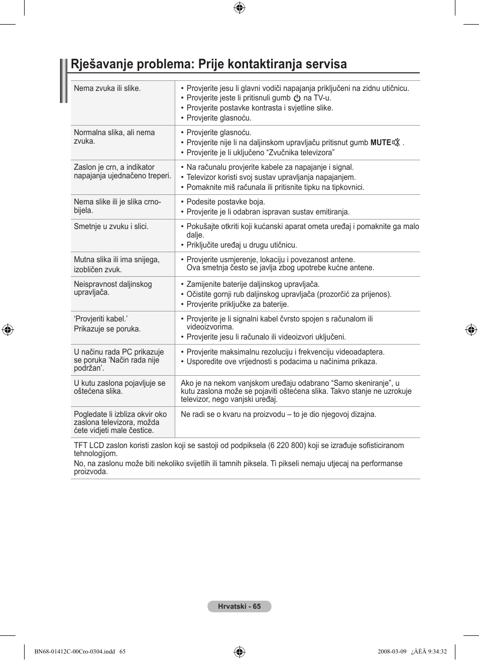 Rješavanje problema: prije kontaktiranja servisa | Samsung LE37A656A1F User Manual | Page 407 / 614