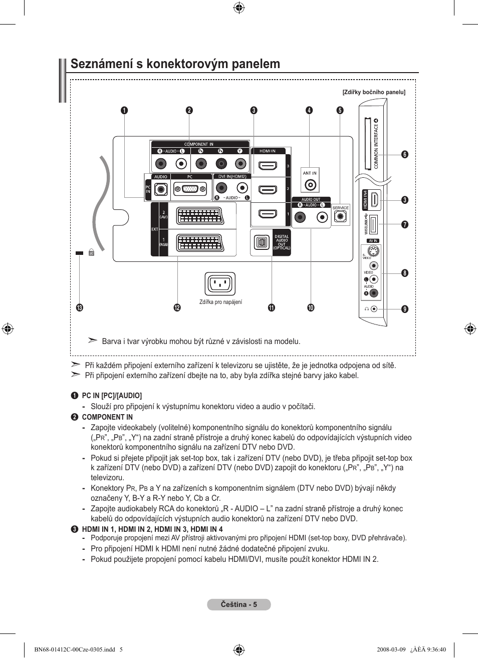 Seznámení s konektorovým panelem | Samsung LE37A656A1F User Manual | Page 415 / 614