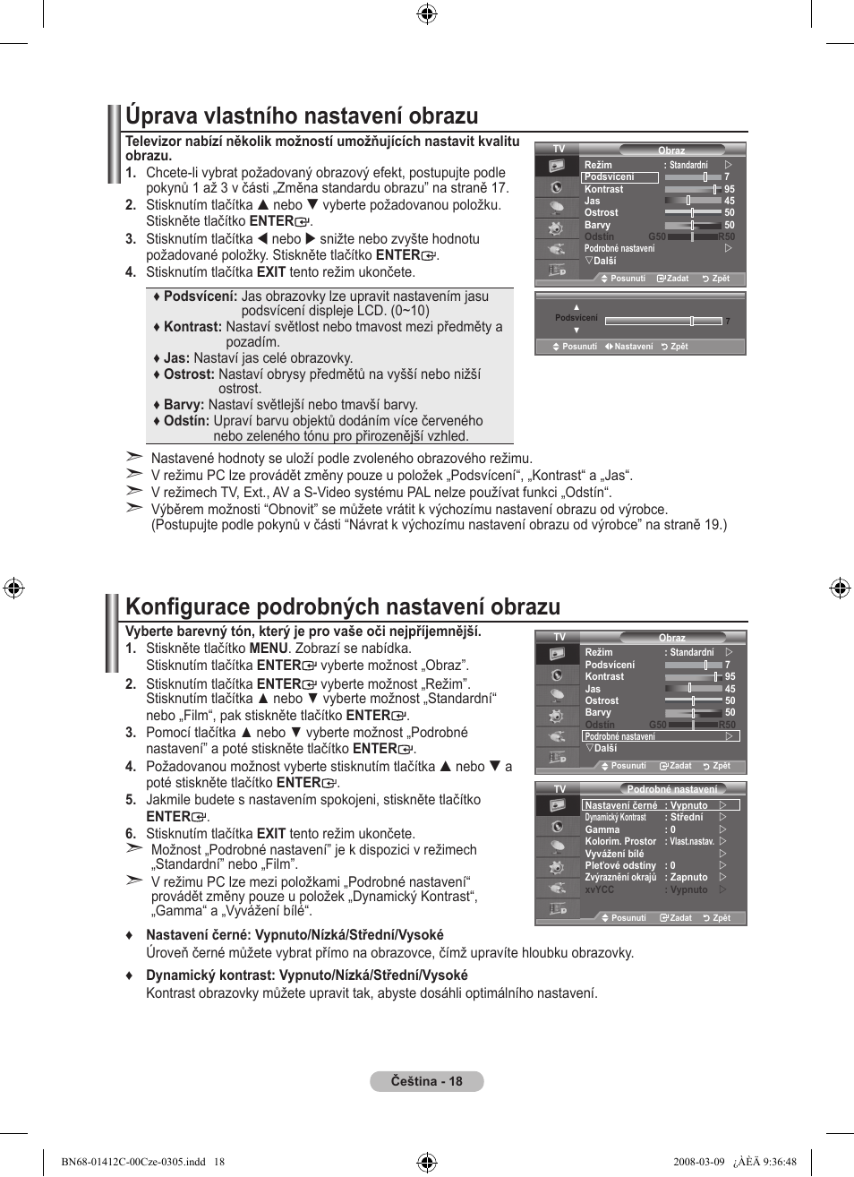 Úprava vlastního nastavení obrazu, Konfigurace podrobných nastavení obrazu | Samsung LE37A656A1F User Manual | Page 428 / 614