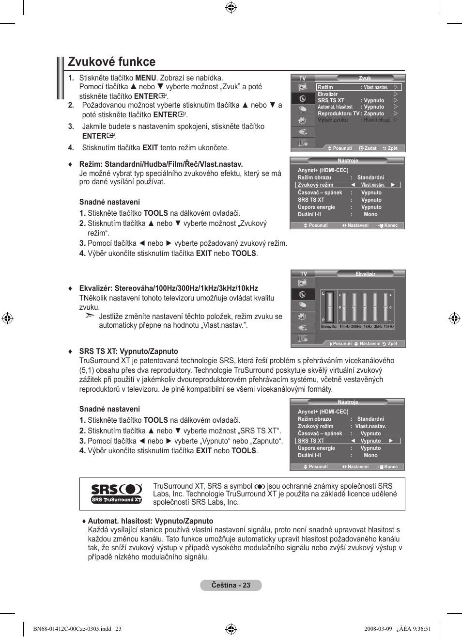 Zvukové funkce | Samsung LE37A656A1F User Manual | Page 433 / 614