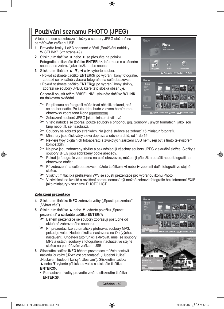 Používání seznamu photo (jpeg) | Samsung LE37A656A1F User Manual | Page 460 / 614