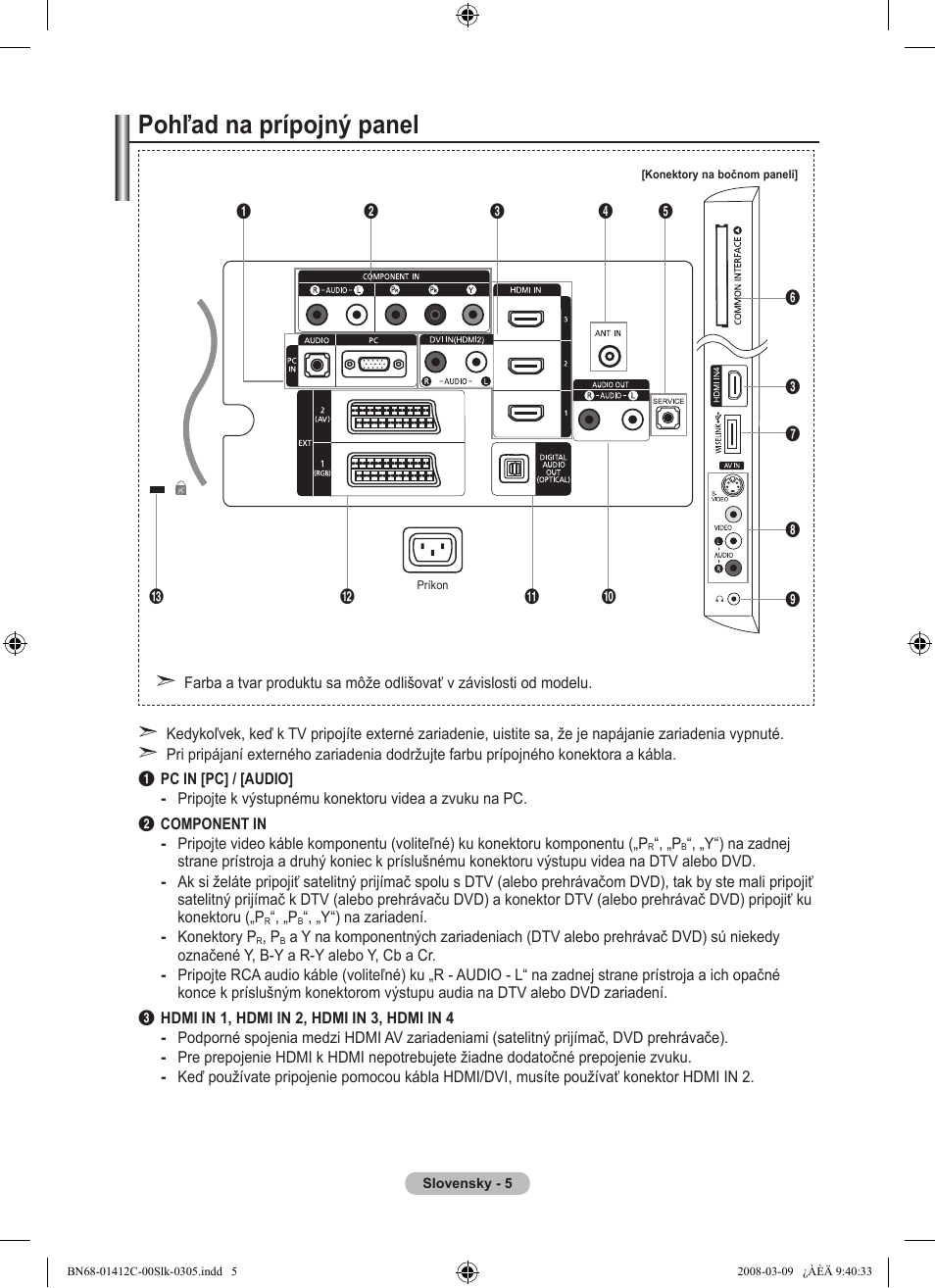 Pohľad na prípojný panel | Samsung LE37A656A1F User Manual | Page 483 / 614
