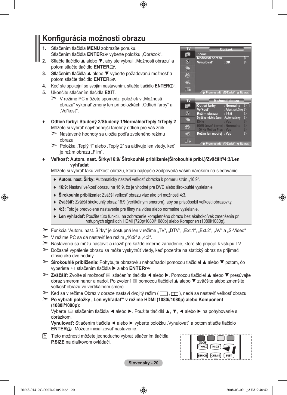 Konfigurácia možnosti obrazu | Samsung LE37A656A1F User Manual | Page 498 / 614