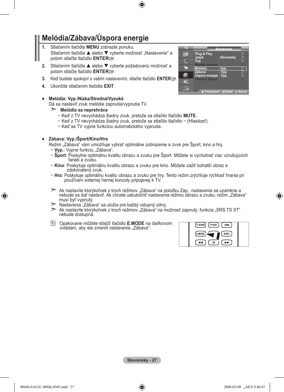 Melódia/zábava/úspora energie | Samsung LE37A656A1F User Manual | Page 505 / 614