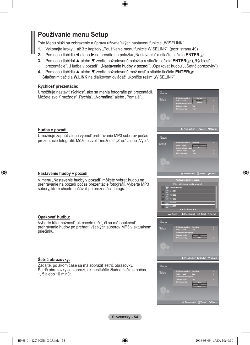 Používanie menu setup, Slovensky - 54 | Samsung LE37A656A1F User Manual | Page 532 / 614