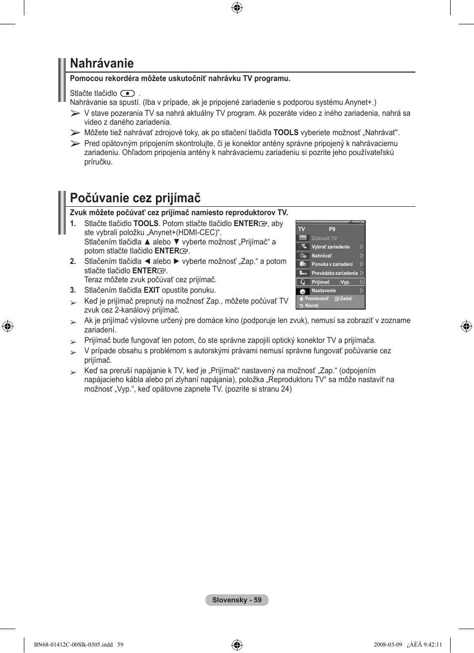 Nahrávanie, Počúvanie cez prijímač | Samsung LE37A656A1F User Manual | Page 537 / 614