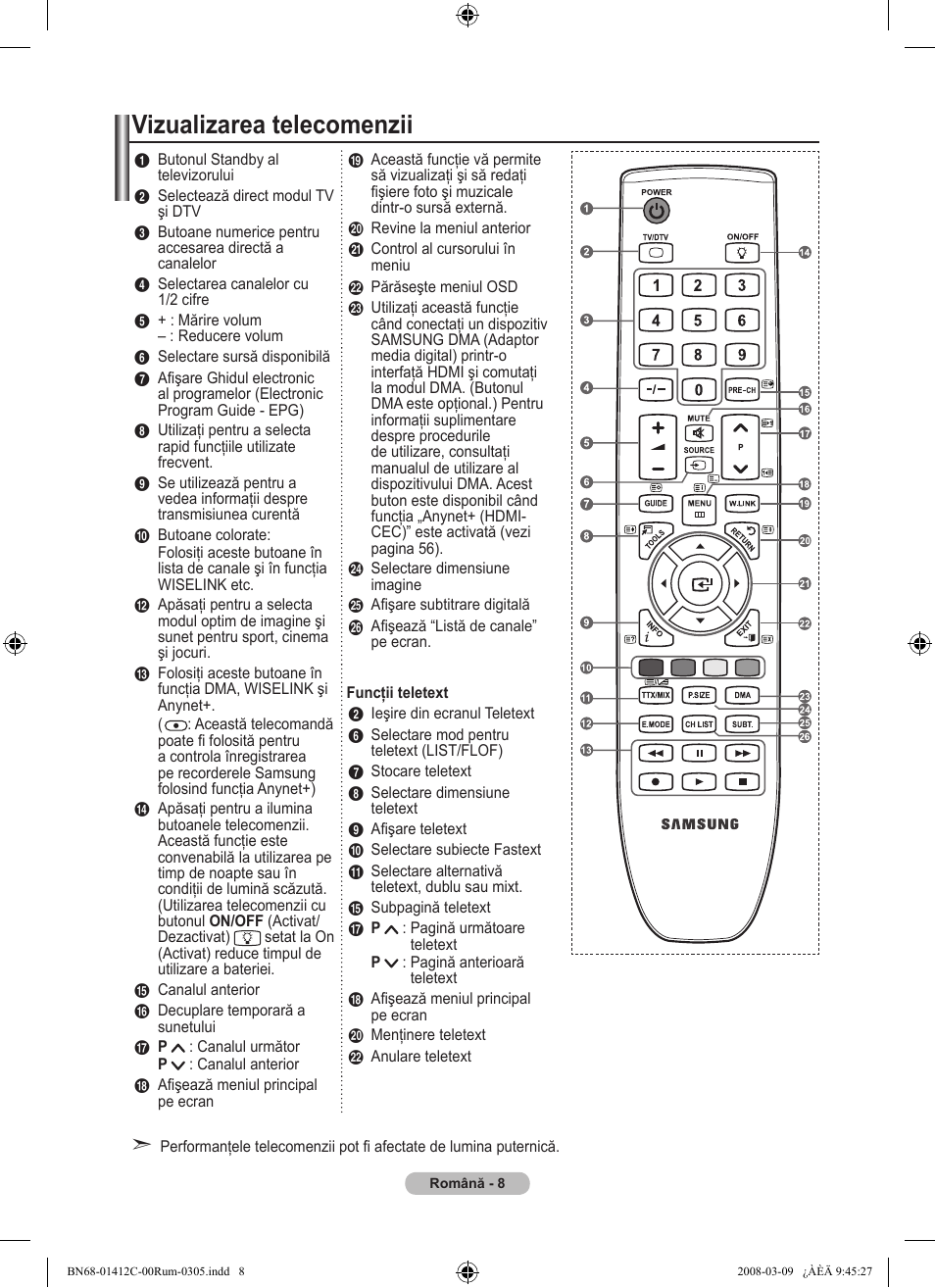 Vizualizarea telecomenzii | Samsung LE37A656A1F User Manual | Page 554 / 614