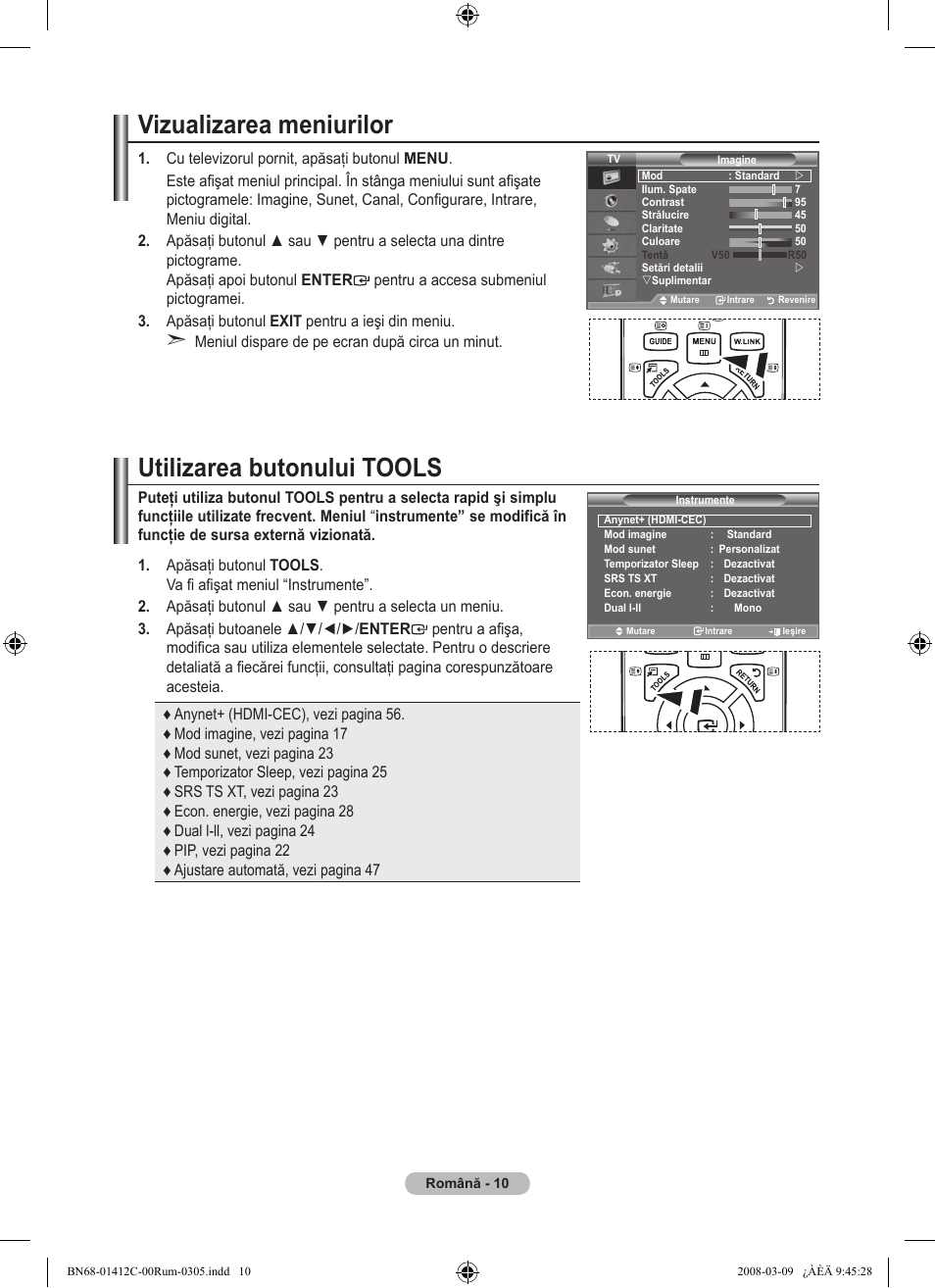 Vizualizarea meniurilor, Utilizarea butonului tools | Samsung LE37A656A1F User Manual | Page 556 / 614