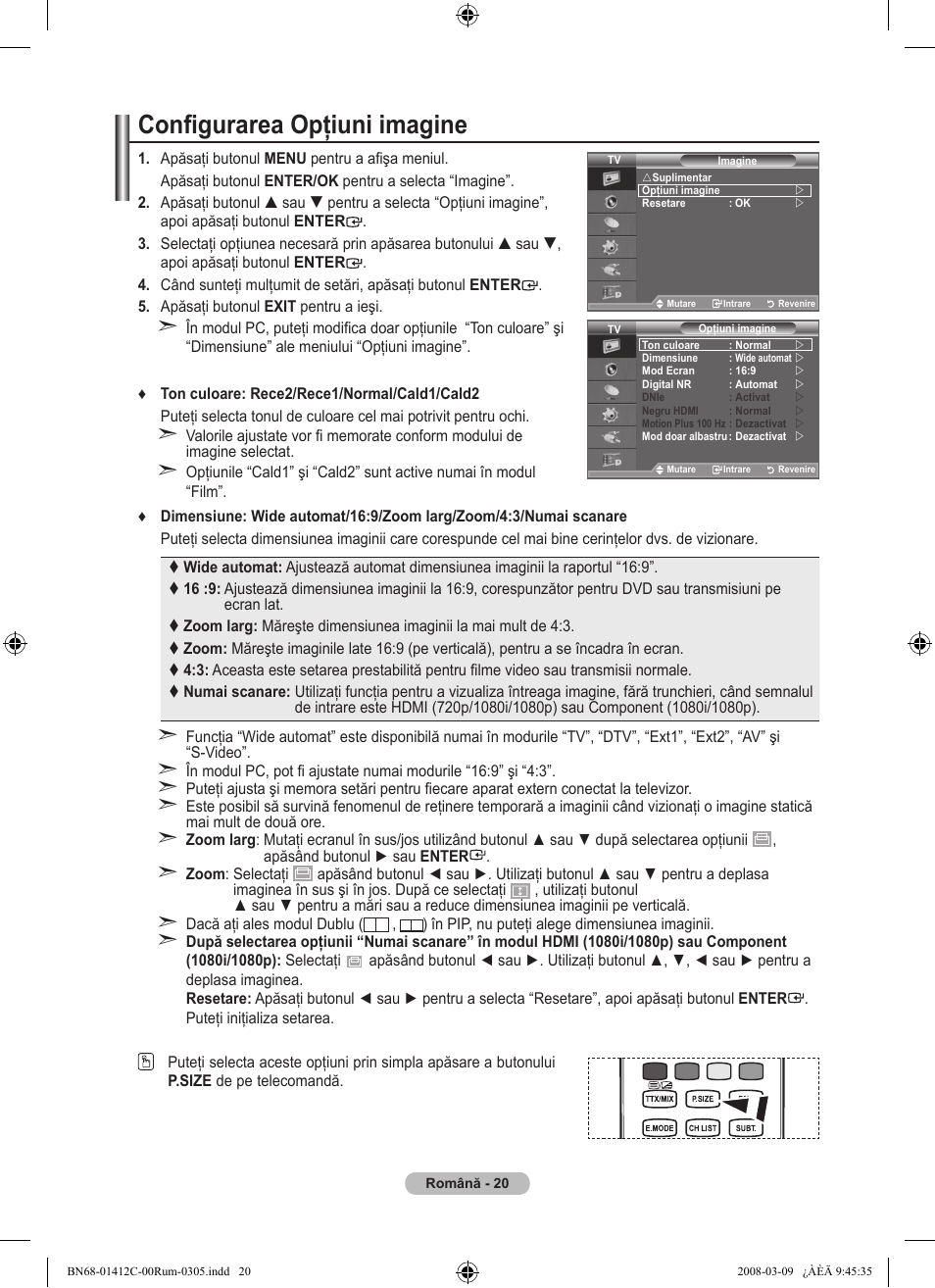 Configurarea opţiuni imagine | Samsung LE37A656A1F User Manual | Page 566 / 614