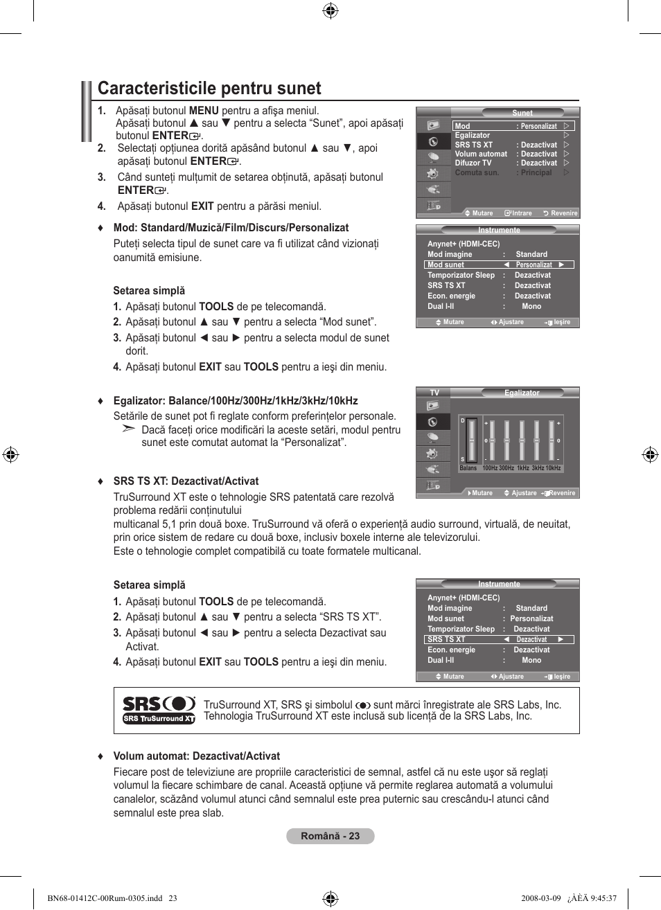 Caracteristicile pentru sunet | Samsung LE37A656A1F User Manual | Page 569 / 614