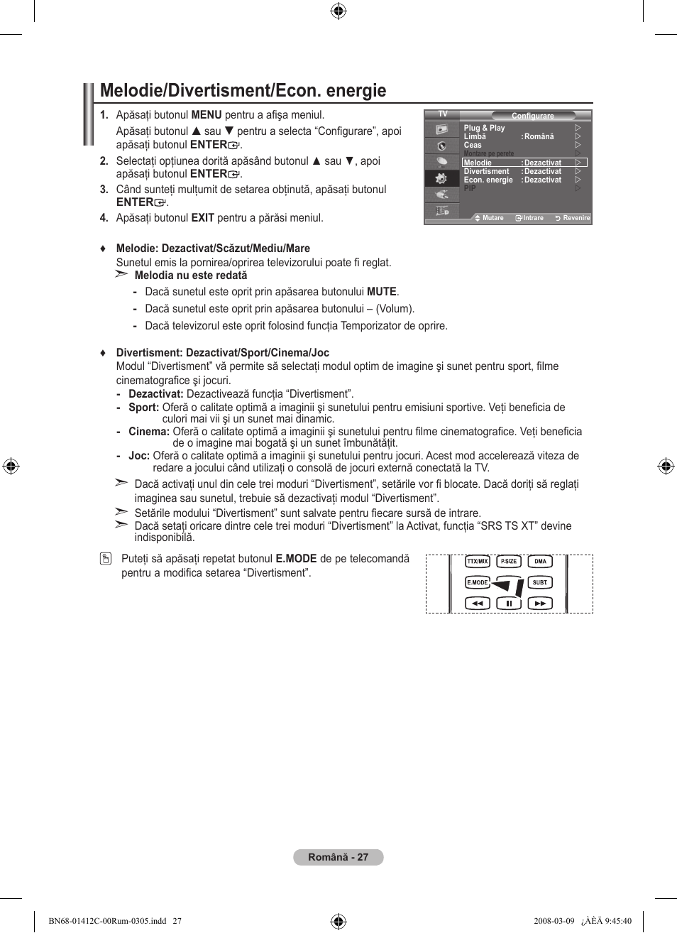 Melodie/divertisment/econ. energie | Samsung LE37A656A1F User Manual | Page 573 / 614