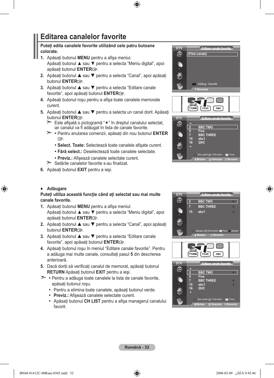 Editarea canalelor favorite | Samsung LE37A656A1F User Manual | Page 578 / 614