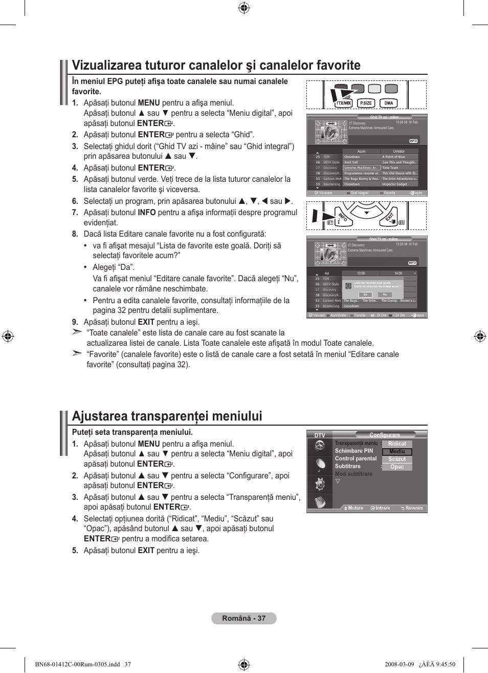 Ajustarea transparenţei meniului | Samsung LE37A656A1F User Manual | Page 583 / 614