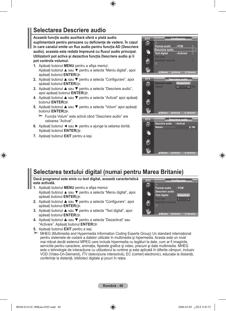 Selectarea descriere audio | Samsung LE37A656A1F User Manual | Page 586 / 614