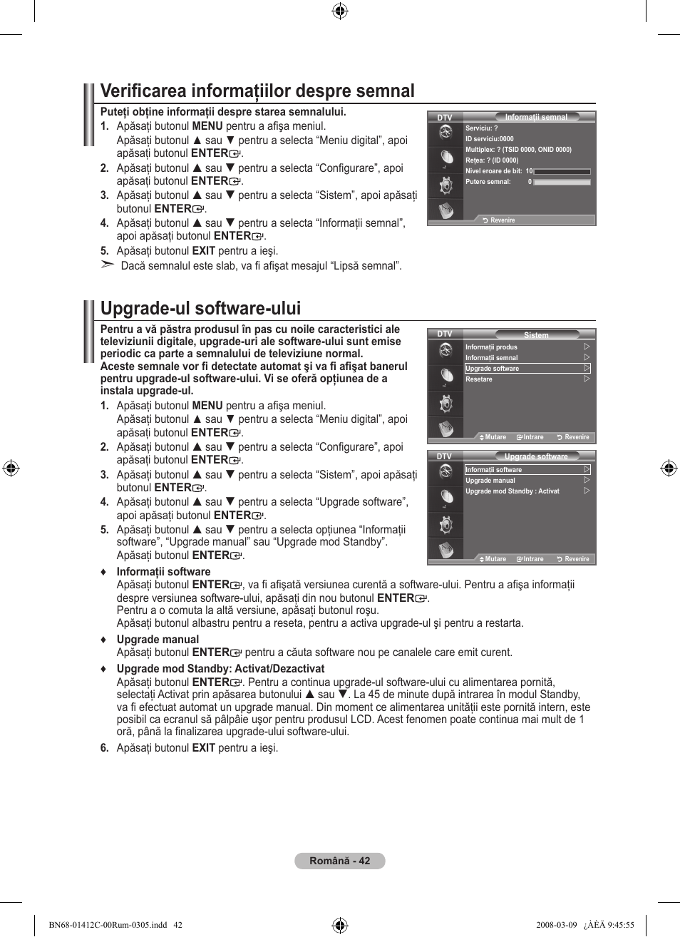 Verificarea informaţiilor despre semnal, Upgrade-ul software-ului | Samsung LE37A656A1F User Manual | Page 588 / 614