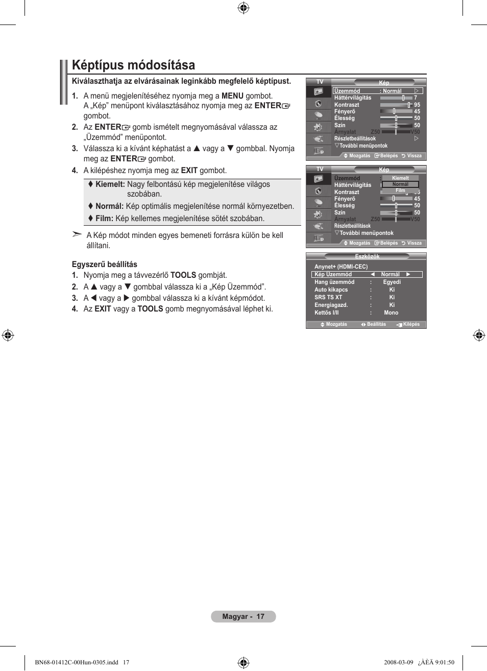 Képtípus módosítása | Samsung LE37A656A1F User Manual | Page 87 / 614