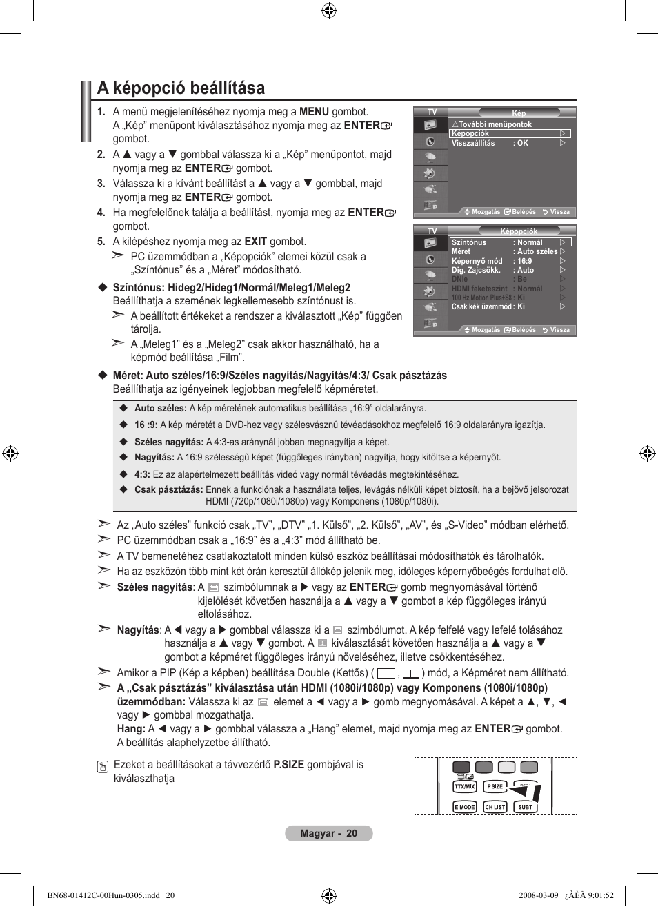 A képopció beállítása | Samsung LE37A656A1F User Manual | Page 90 / 614
