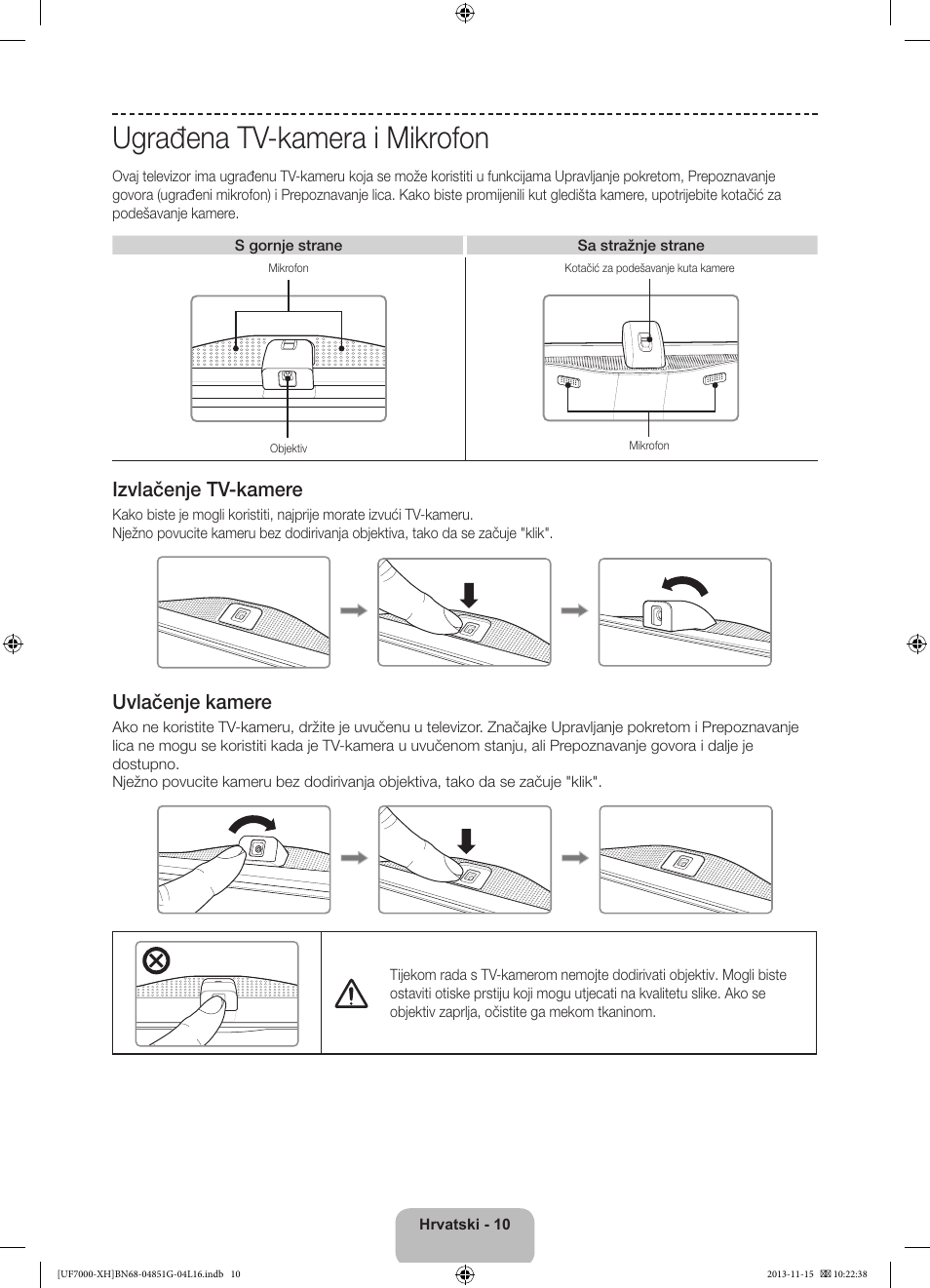 Ugrađena tv-kamera i mikrofon, 경고 주의 경고 주의 | Samsung UE40F7000ST User Manual | Page 130 / 385