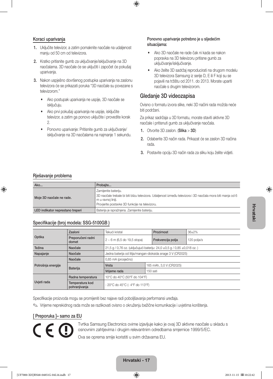 Gledanje 3d videozapisa | Samsung UE40F7000ST User Manual | Page 137 / 385