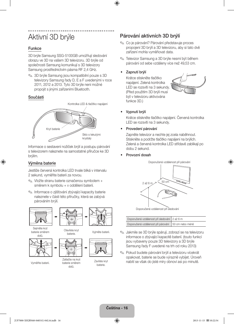 Aktivní 3d brýle, Párování aktivních 3d brýlí | Samsung UE40F7000ST User Manual | Page 160 / 385