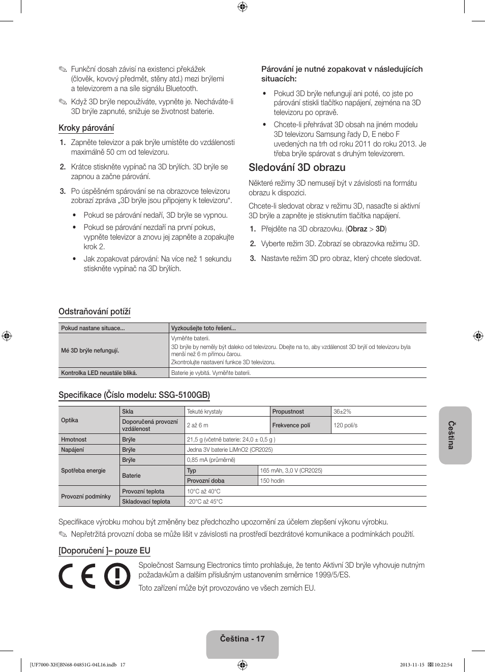 Sledování 3d obrazu | Samsung UE40F7000ST User Manual | Page 161 / 385