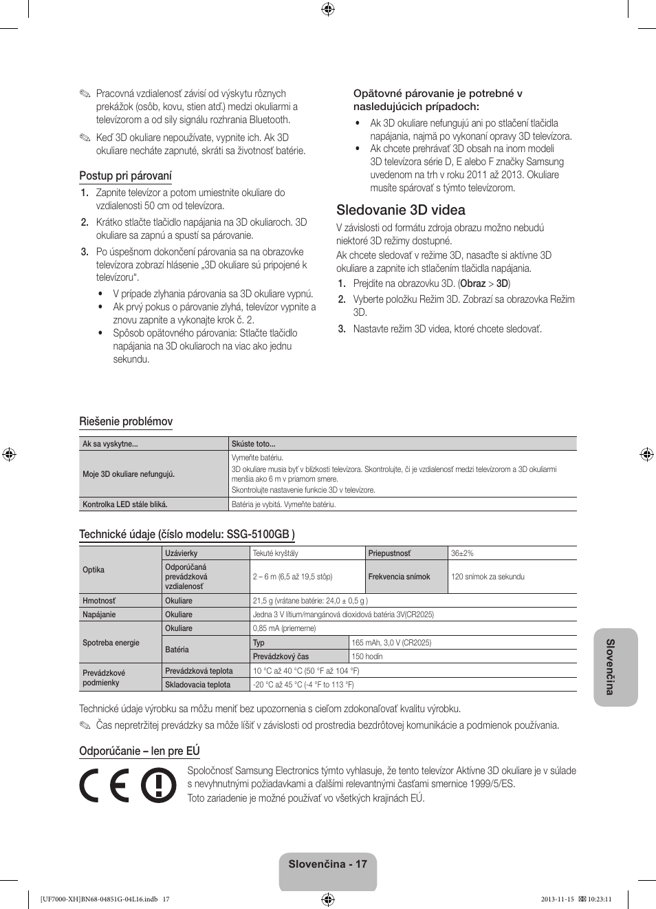 Sledovanie 3d videa | Samsung UE40F7000ST User Manual | Page 185 / 385