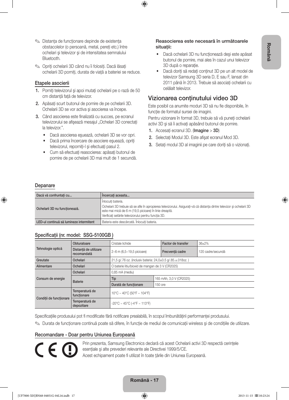 Vizionarea conţinutului video 3d | Samsung UE40F7000ST User Manual | Page 209 / 385