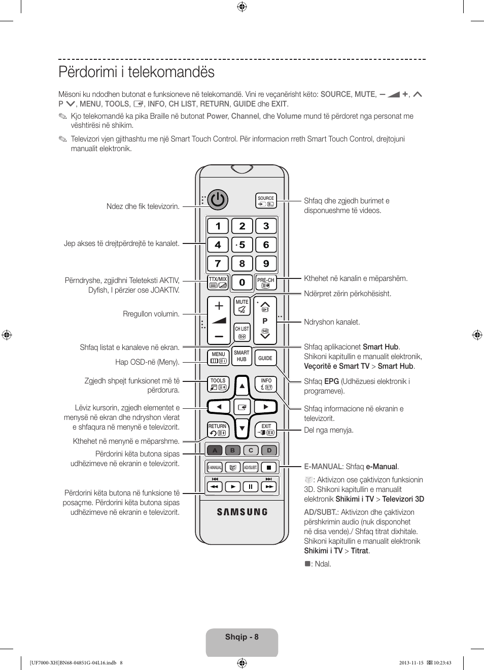 Përdorimi i telekomandës | Samsung UE40F7000ST User Manual | Page 248 / 385