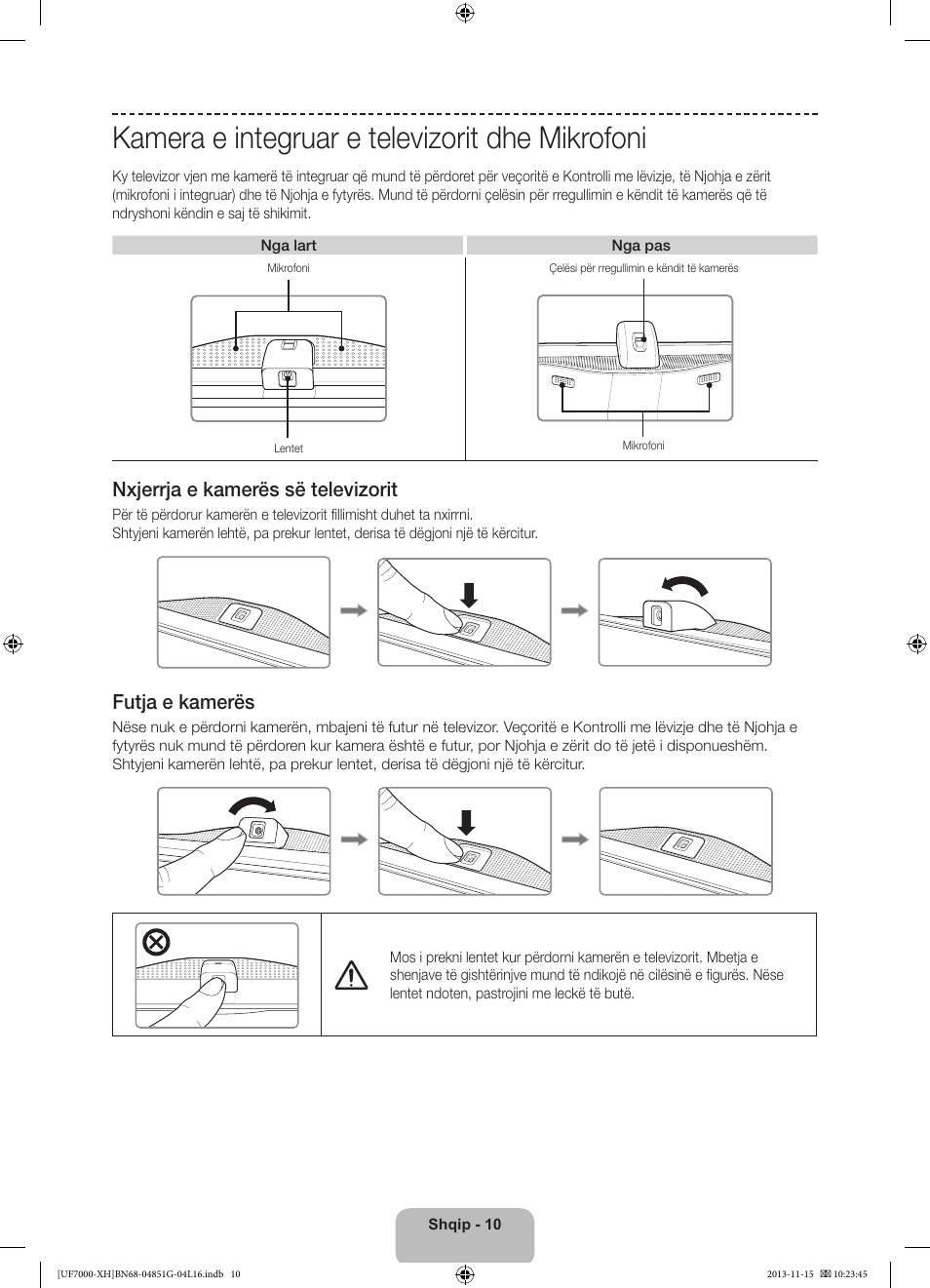 Kamera e integruar e televizorit dhe mikrofoni, 경고 주의 경고 주의 | Samsung UE40F7000ST User Manual | Page 250 / 385