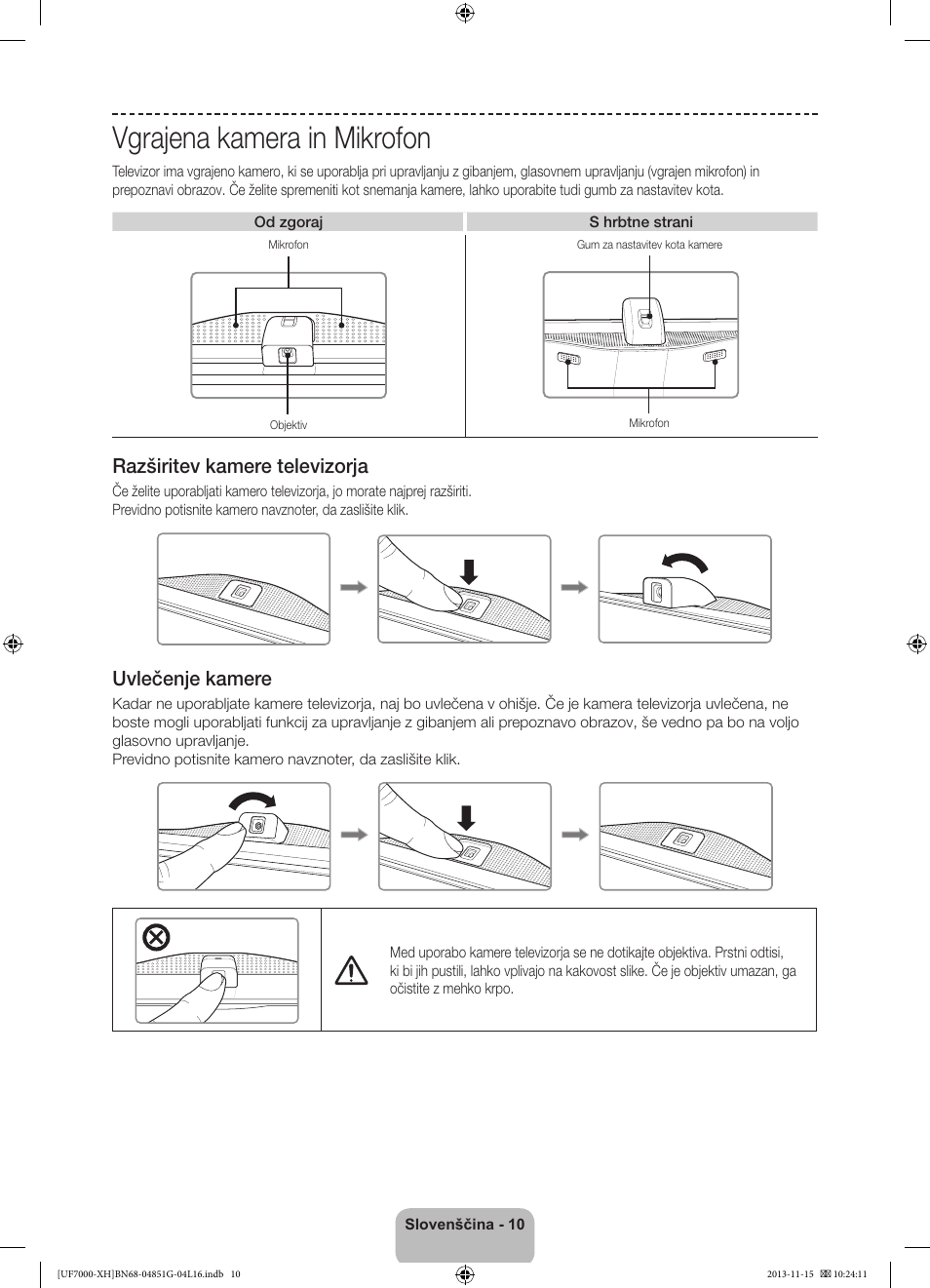 Vgrajena kamera in mikrofon, 경고 주의 경고 주의 | Samsung UE40F7000ST User Manual | Page 298 / 385