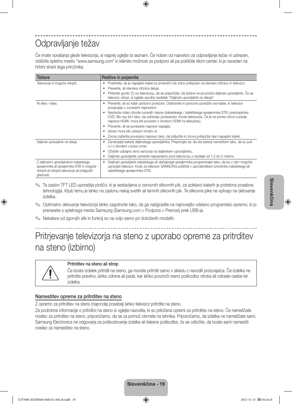 Odpravljanje težav | Samsung UE40F7000ST User Manual | Page 307 / 385